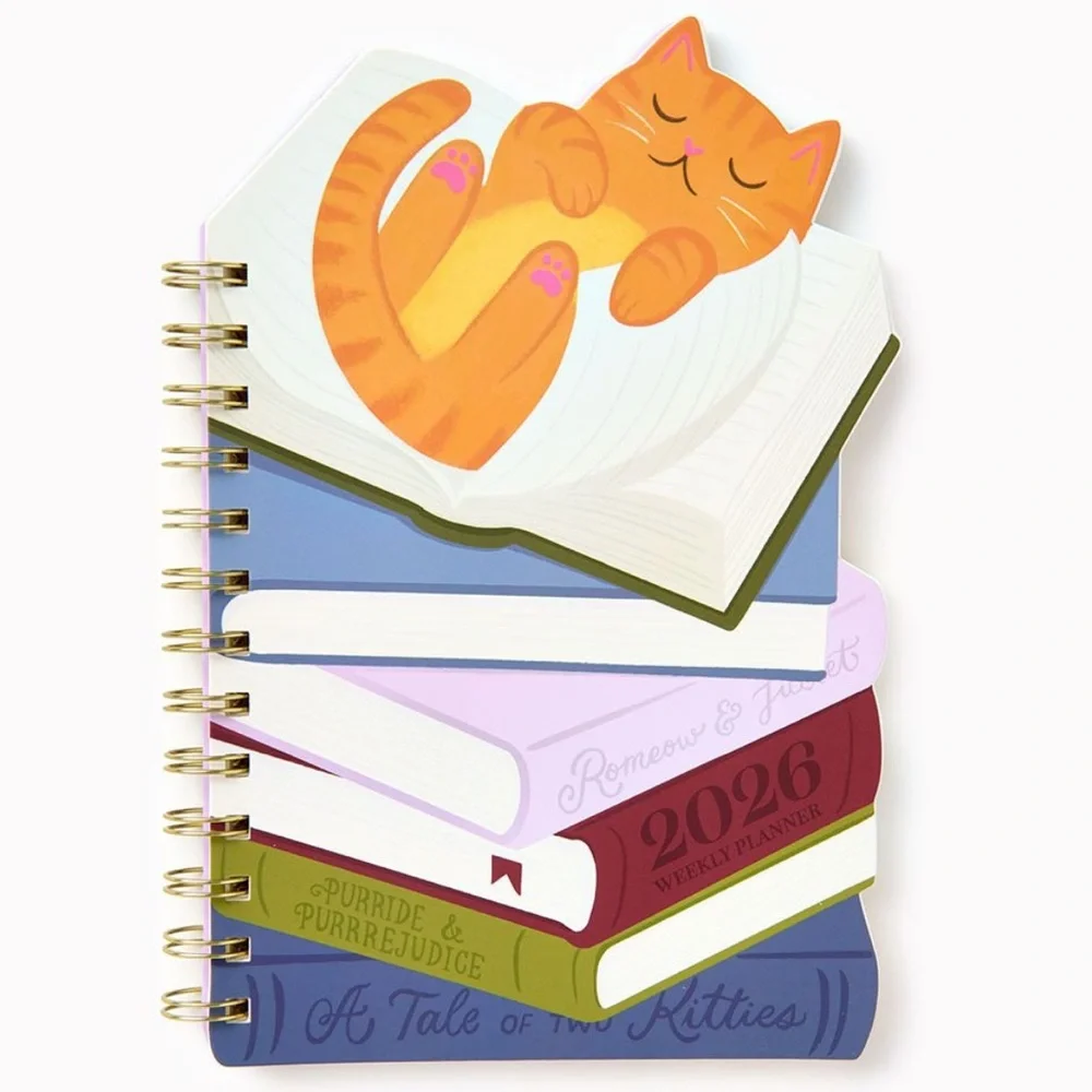 2026 Paper Source Sleepy Book Cat Die Cut 12M Planner - B&N Exclusive